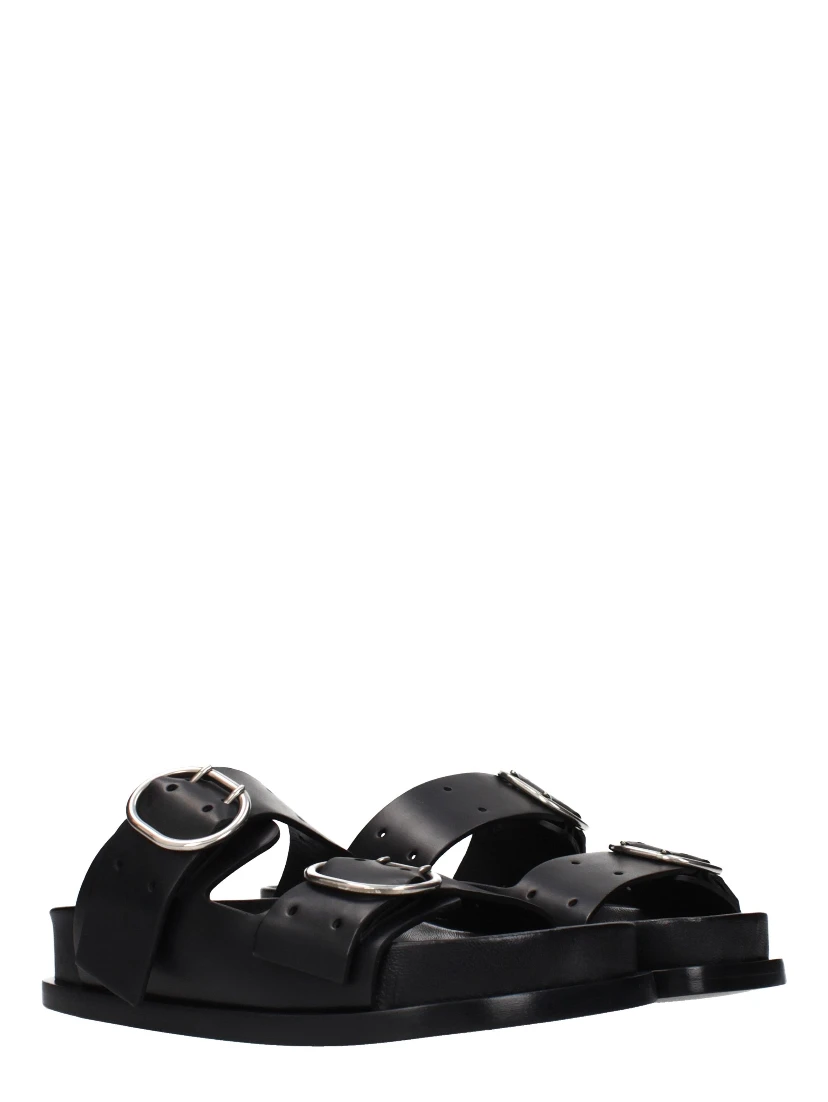 Black Leather Slippers