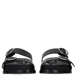 Black Leather Slippers