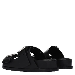 Black Leather Slippers