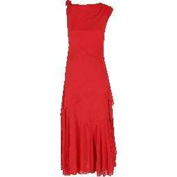 MARL MESH DRAPED KNOT DETAILING LONG DRESS