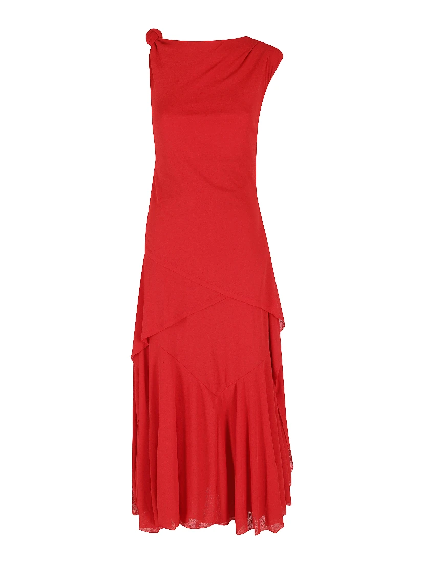 MARL MESH DRAPED KNOT DETAILING LONG DRESS
