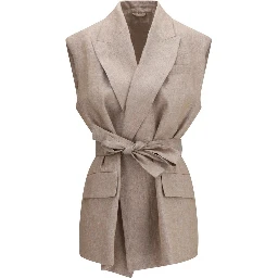 Beige Linen Sleveless Jacket