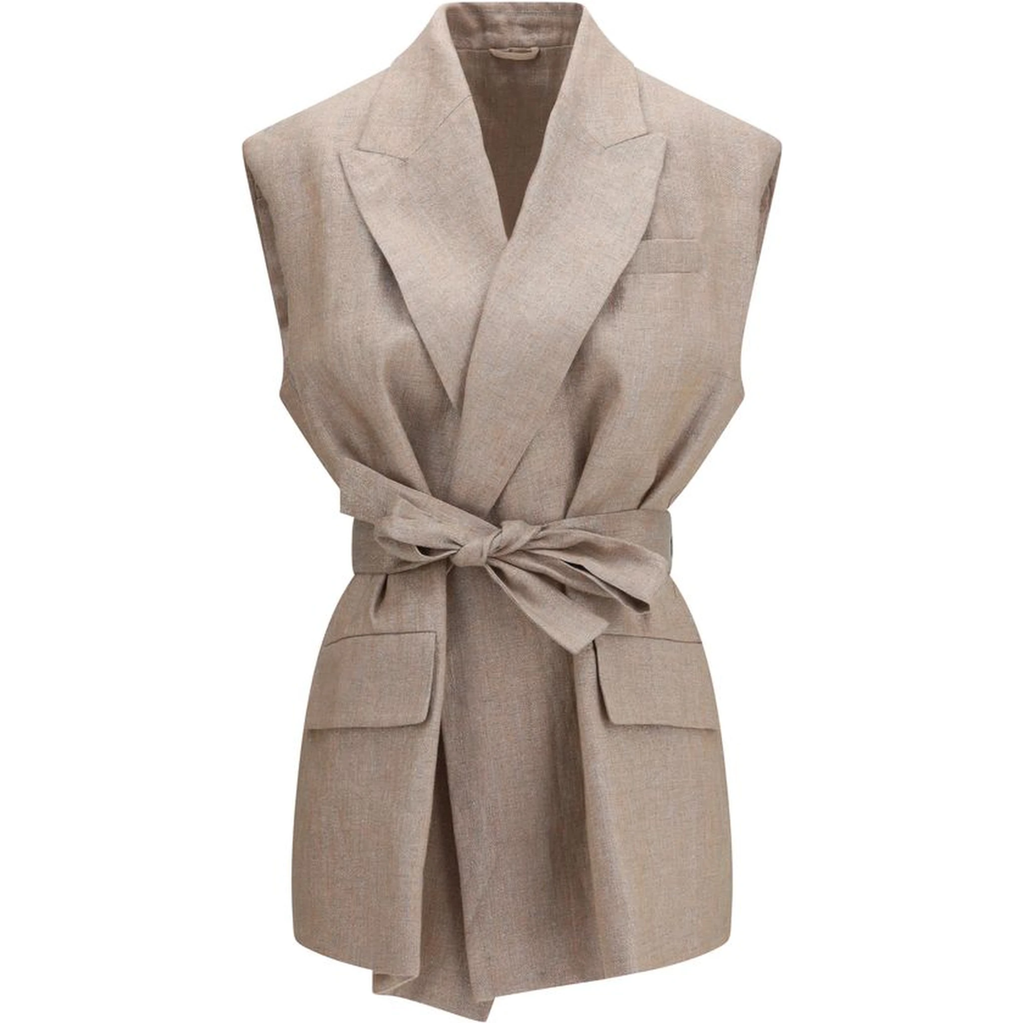 Beige Linen Sleveless Jacket