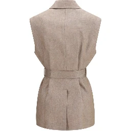 Beige Linen Sleveless Jacket