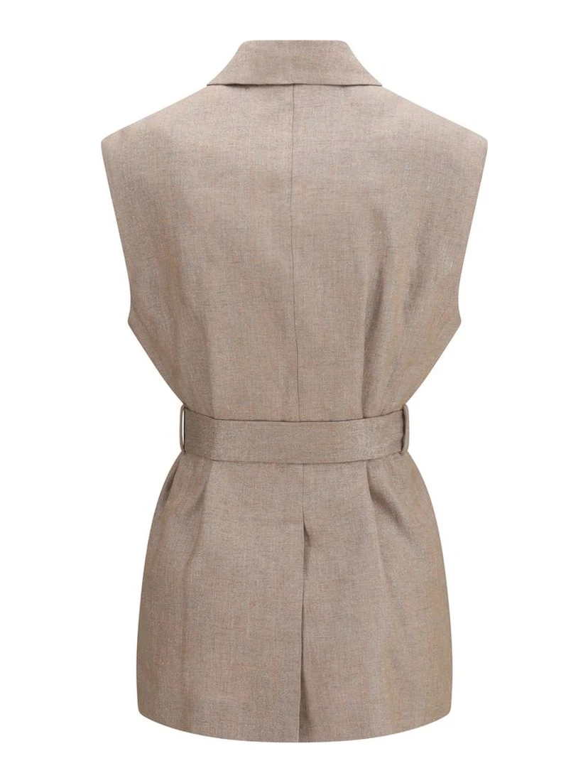 Beige Linen Sleveless Jacket