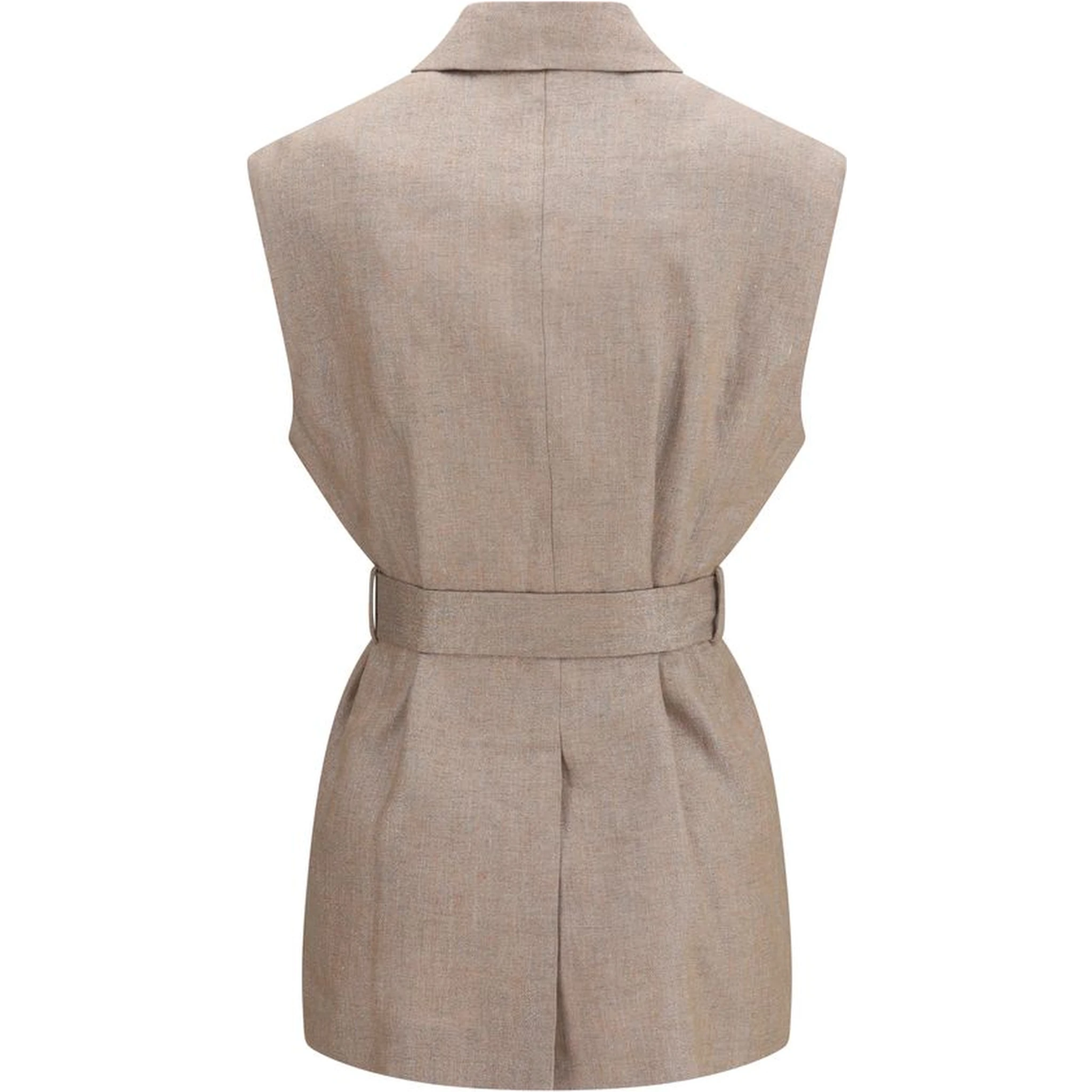 Beige Linen Sleveless Jacket