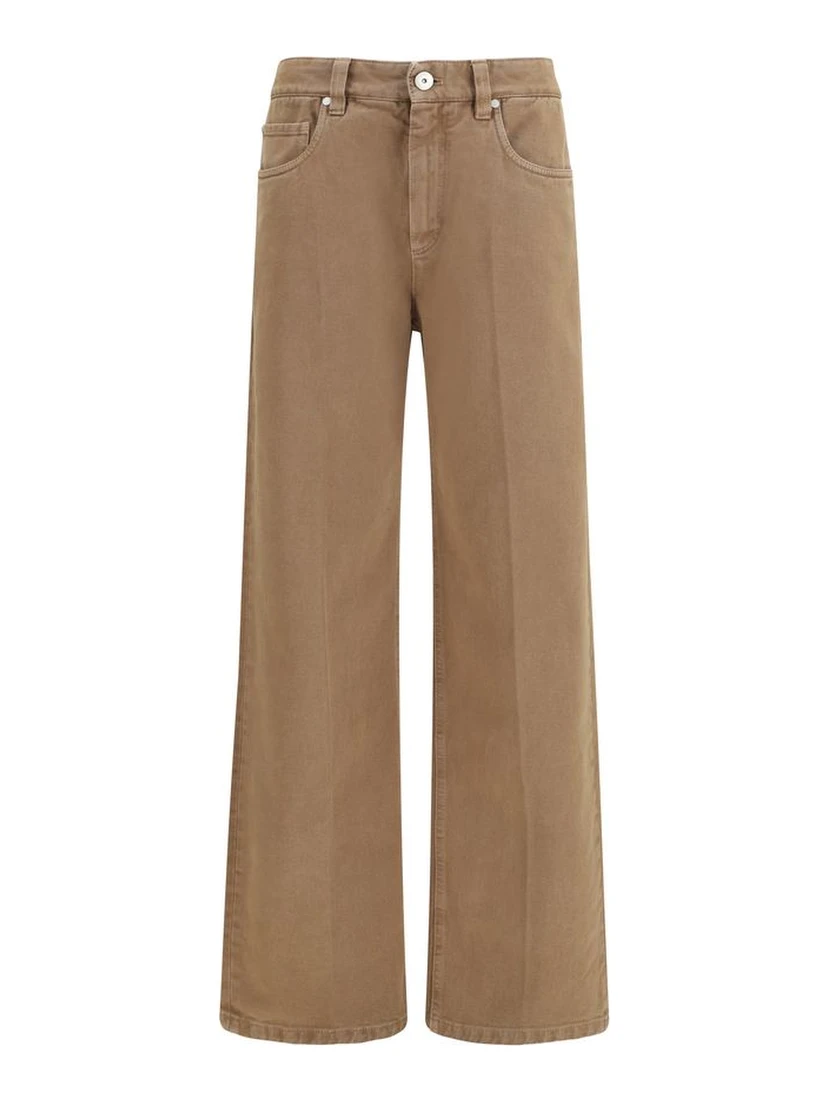 Brown Cotton Straight-Leg Jeans