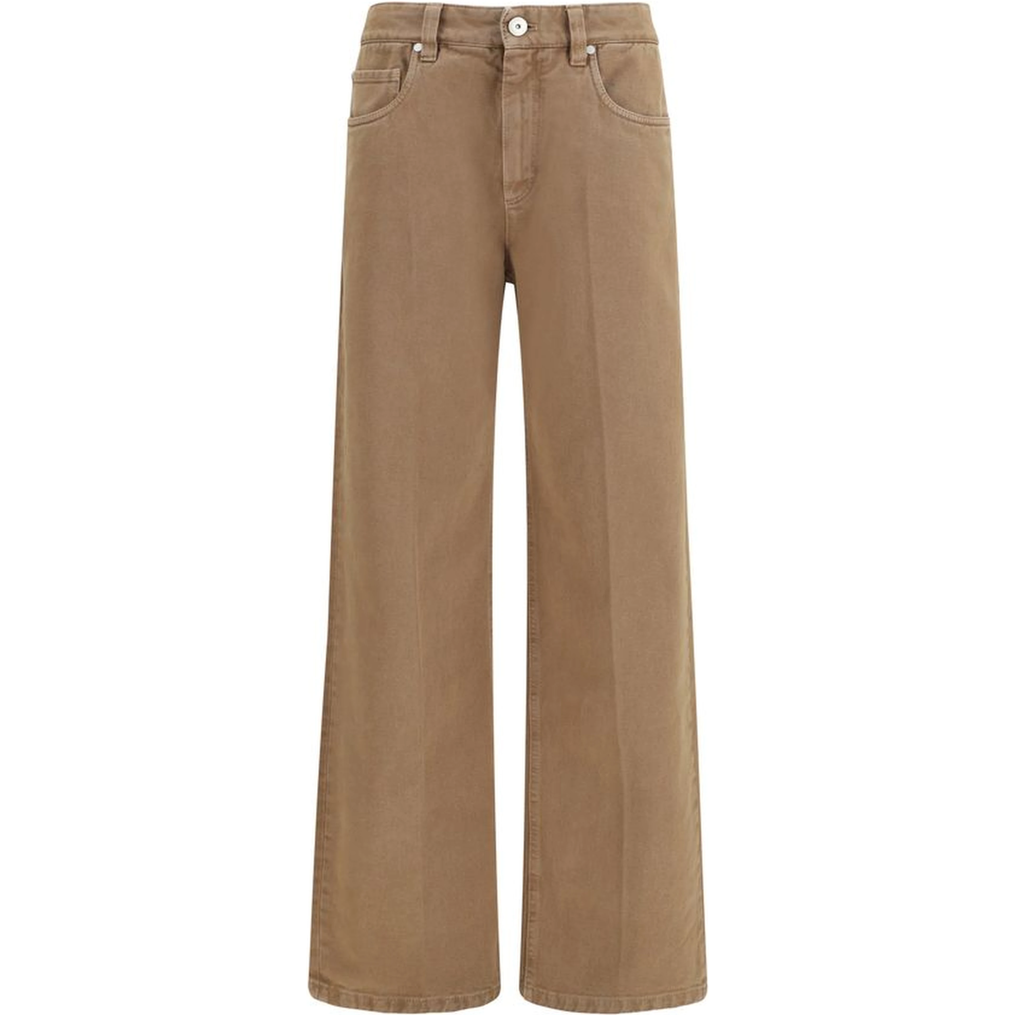Brown Cotton Straight-Leg Jeans