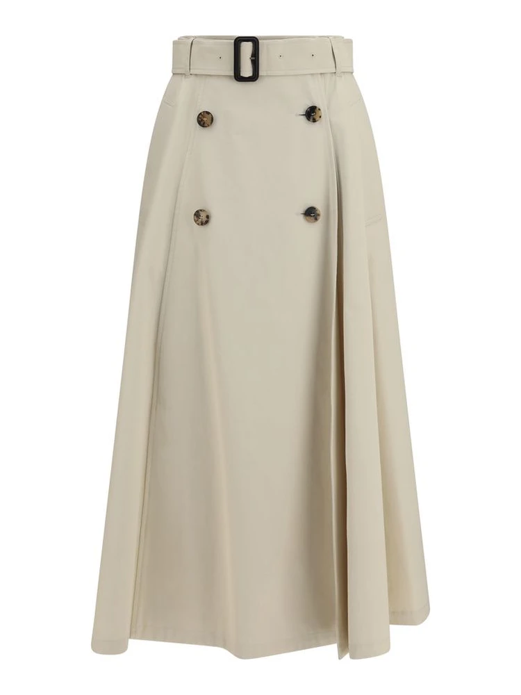 Beige Cotton Midi Skirt