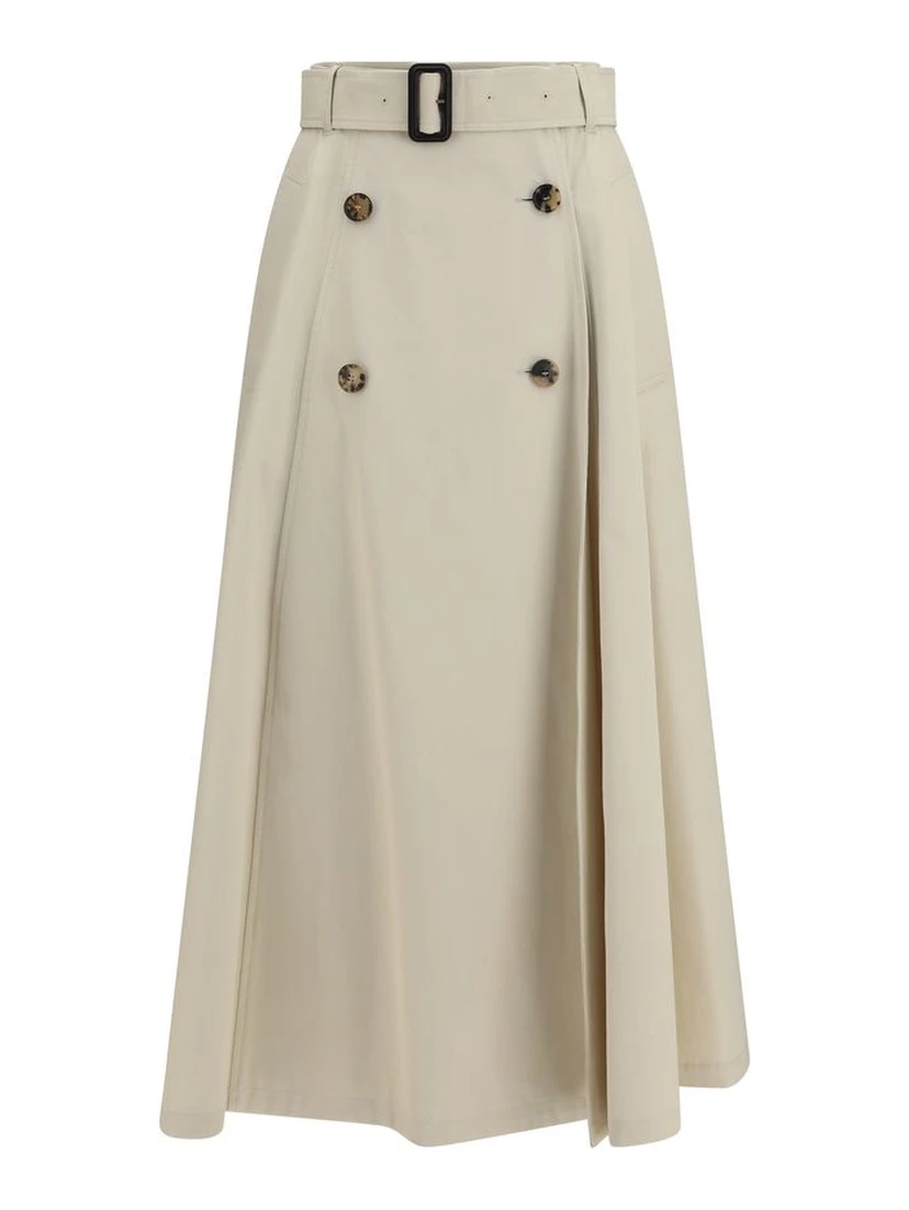 Beige Cotton Midi Skirt