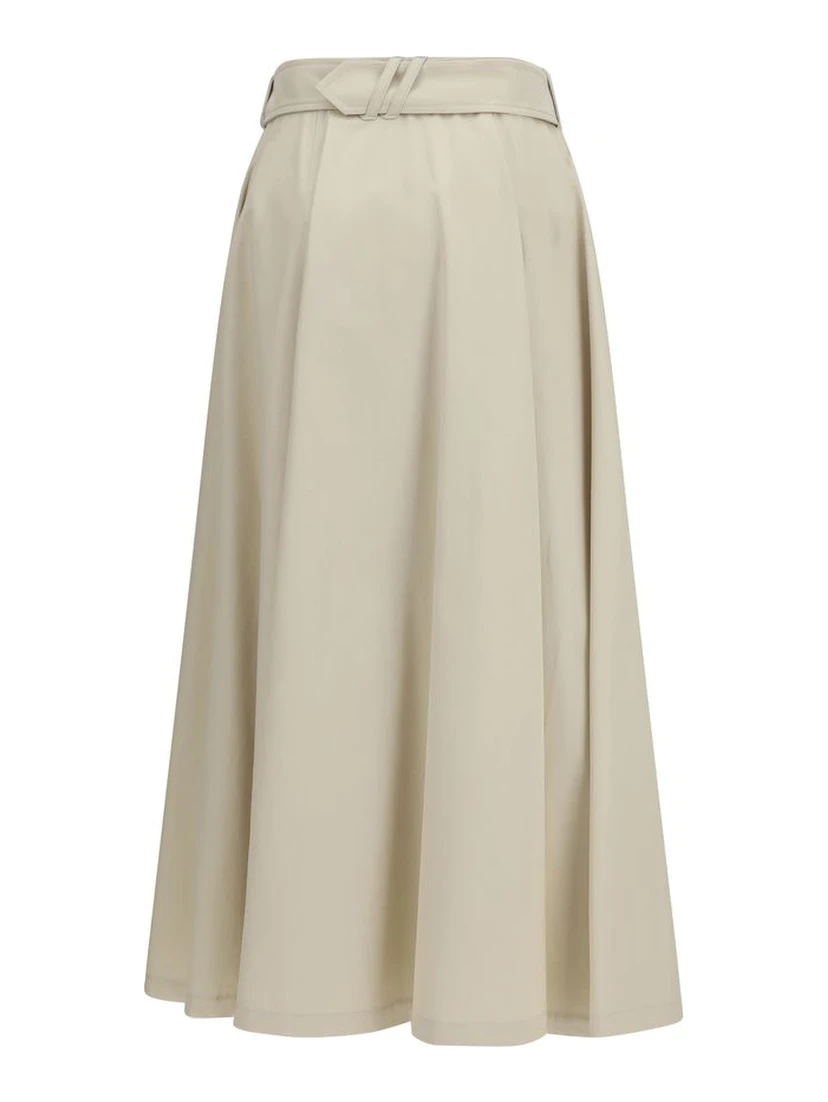 Beige Cotton Midi Skirt