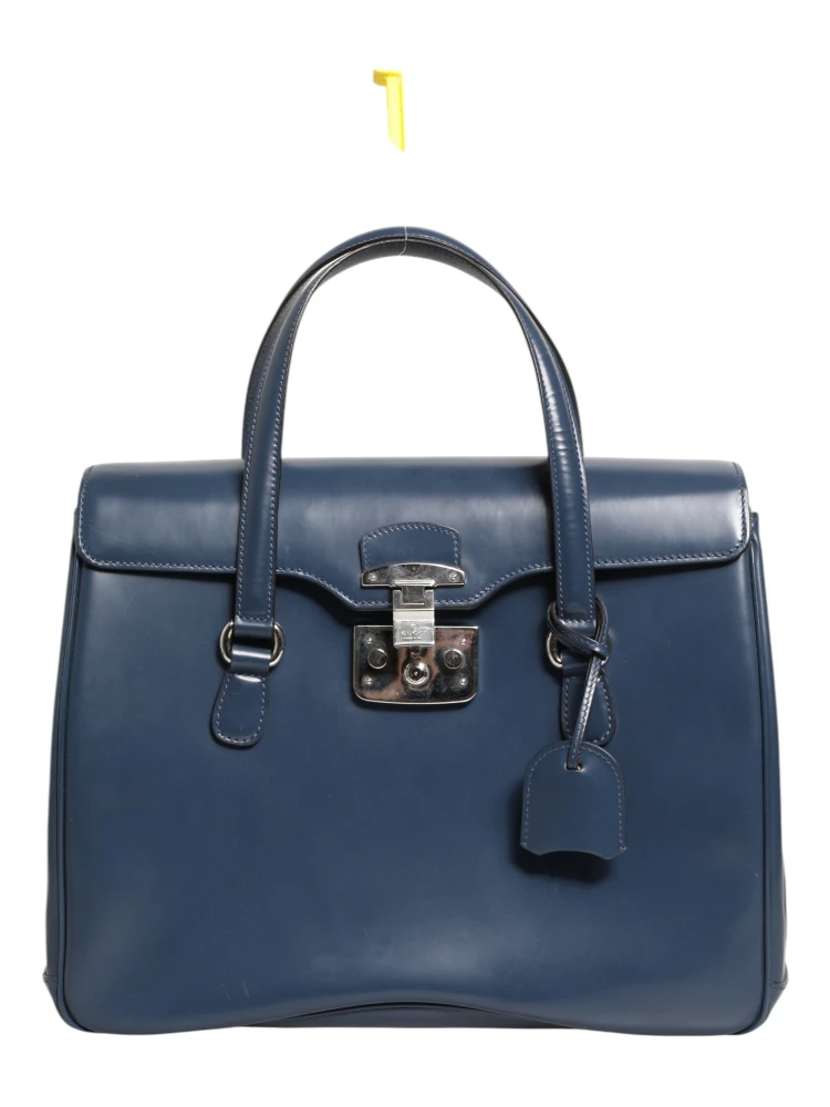 Blue Smooth Leather Lady Lock Shouler Bag