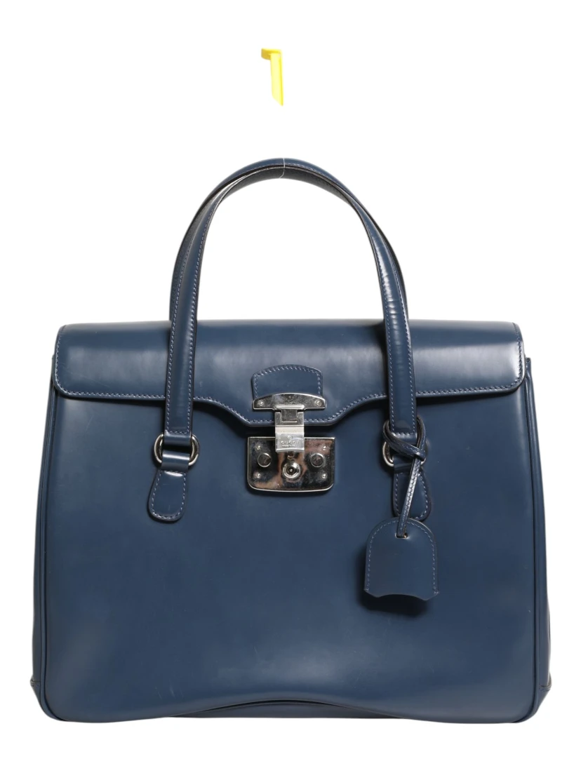 Blue Smooth Leather Lady Lock Shouler Bag