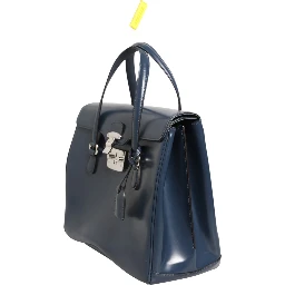 Blue Smooth Leather Lady Lock Shouler Bag