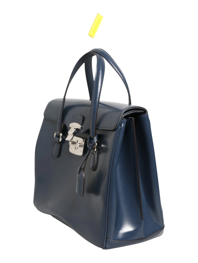 Blue Smooth Leather Lady Lock Shouler Bag