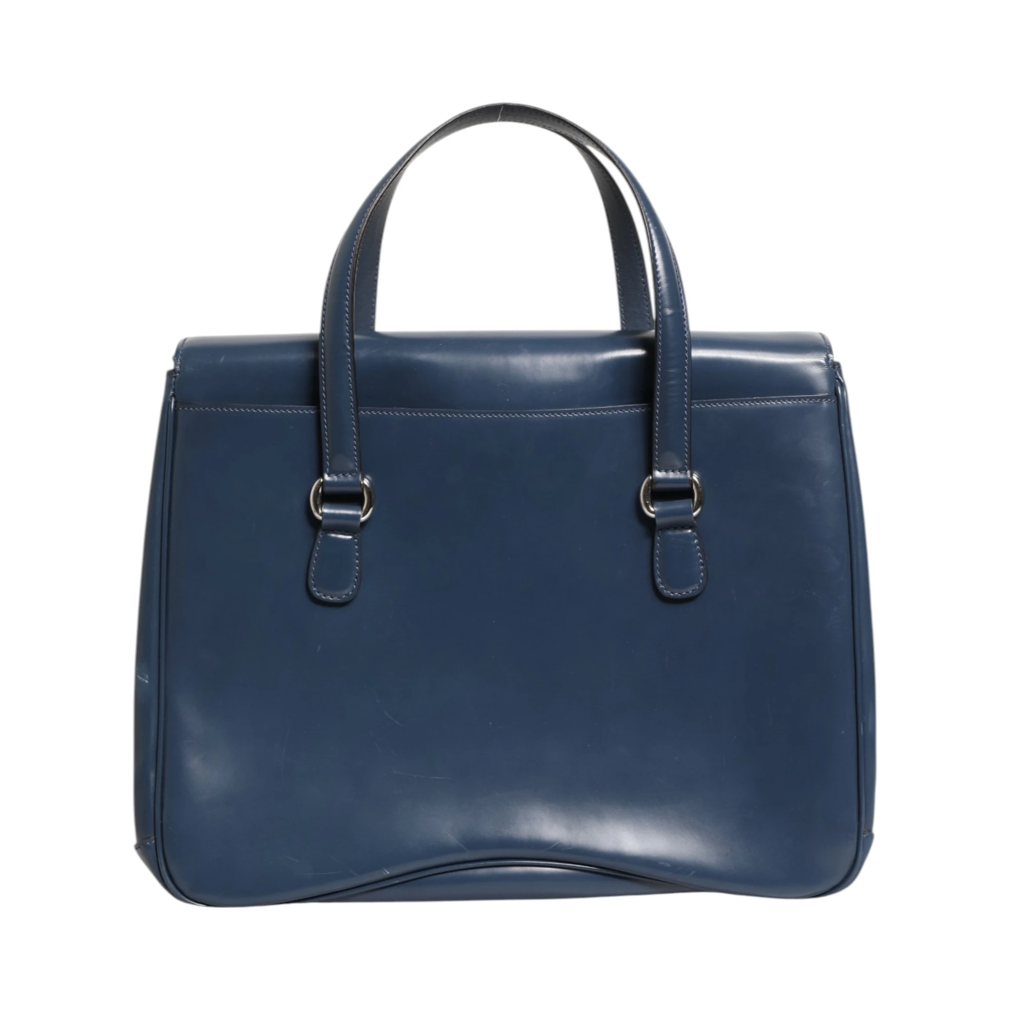 Blue Smooth Leather Lady Lock Shouler Bag