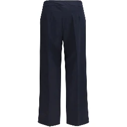 Blue Polyester Casual Pants