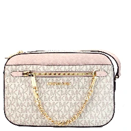 Michael Kors Adult Saffiano Leather Chain Zip Crossbody Handbag, Vanilla/Powder Blush