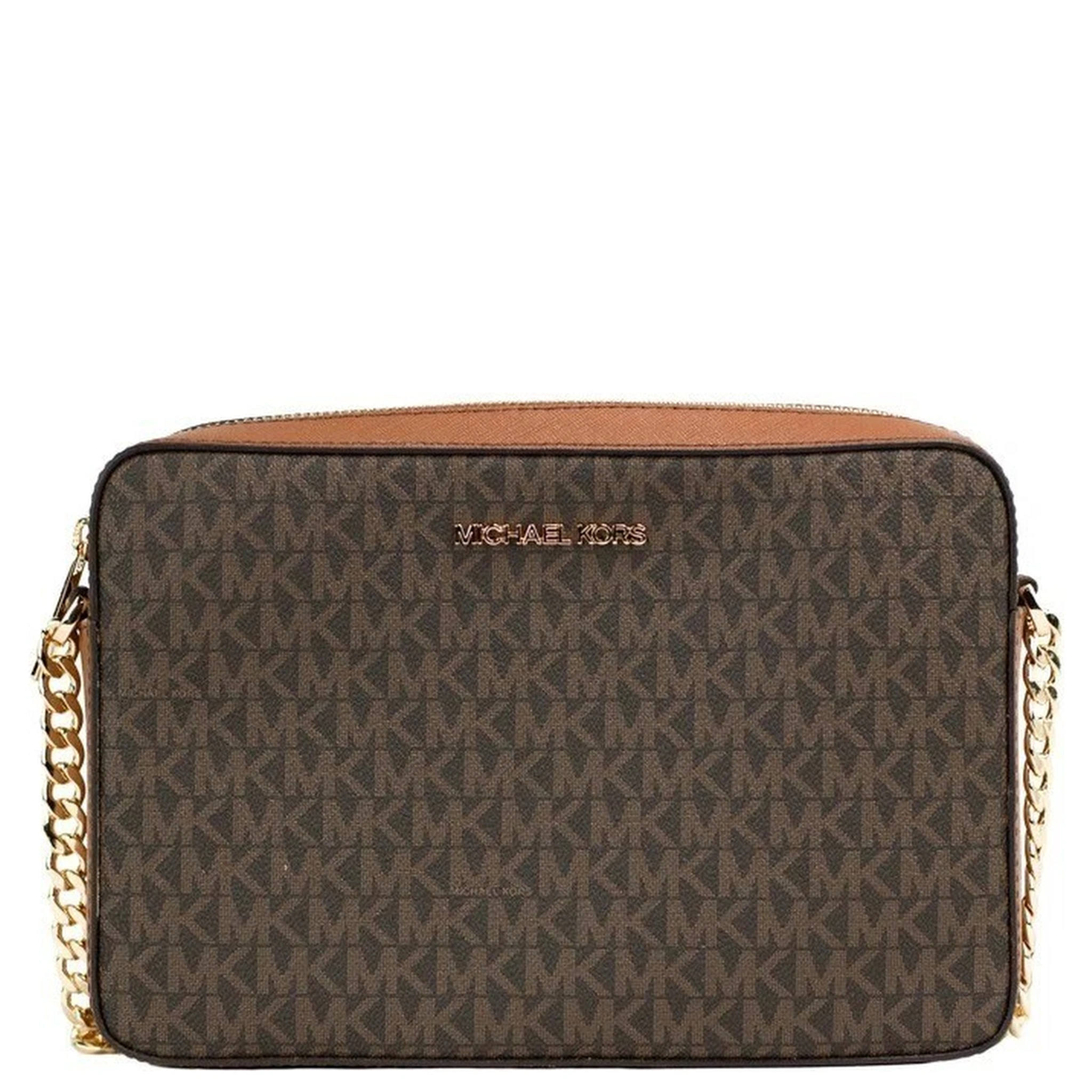 Michael Kors Women'S Jet Set East West Crossbody Handbag Saffiano, Brown Gold, Large