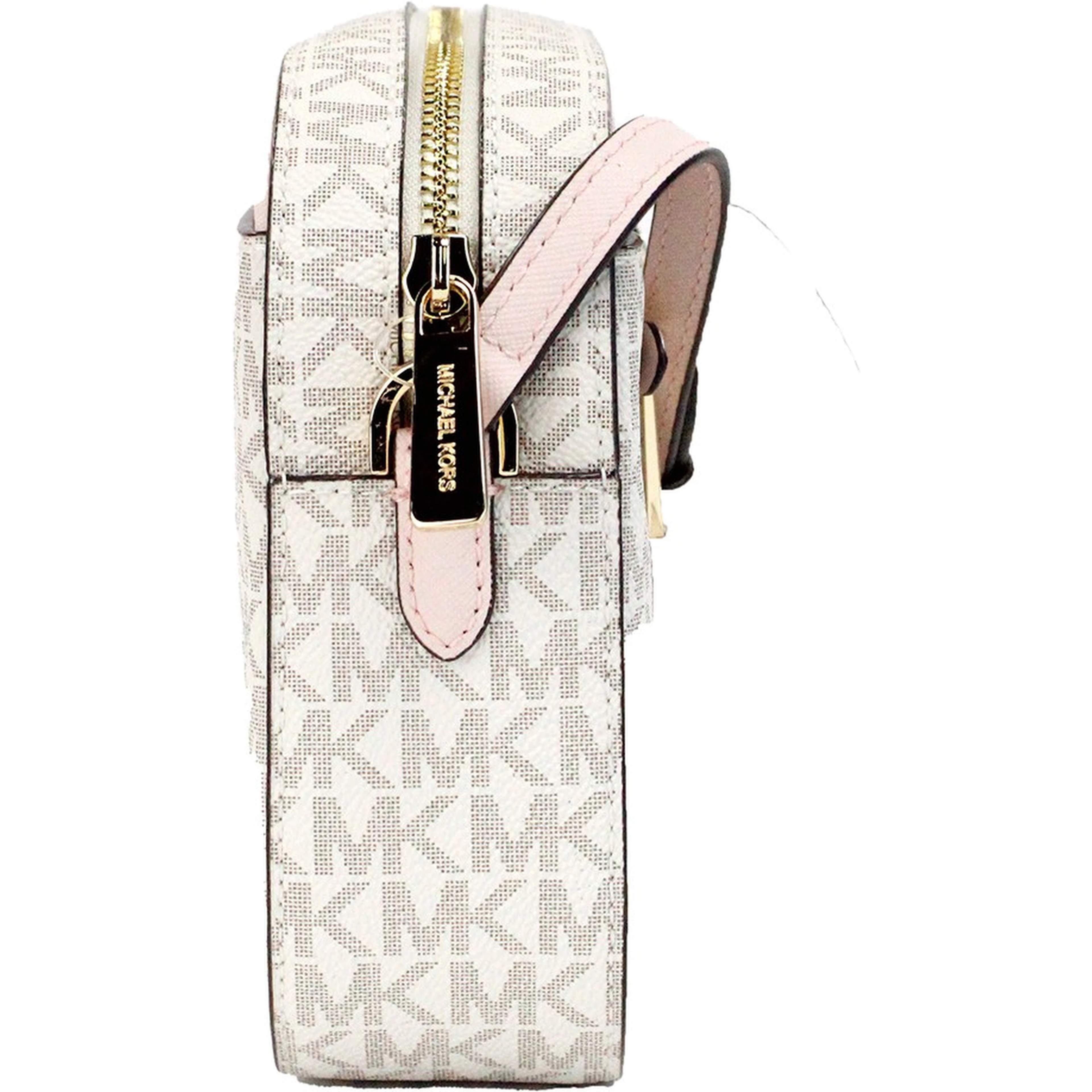 Michael Kors Adult Saffiano Leather Chain Zip Crossbody Handbag, Vanilla/Powder Blush