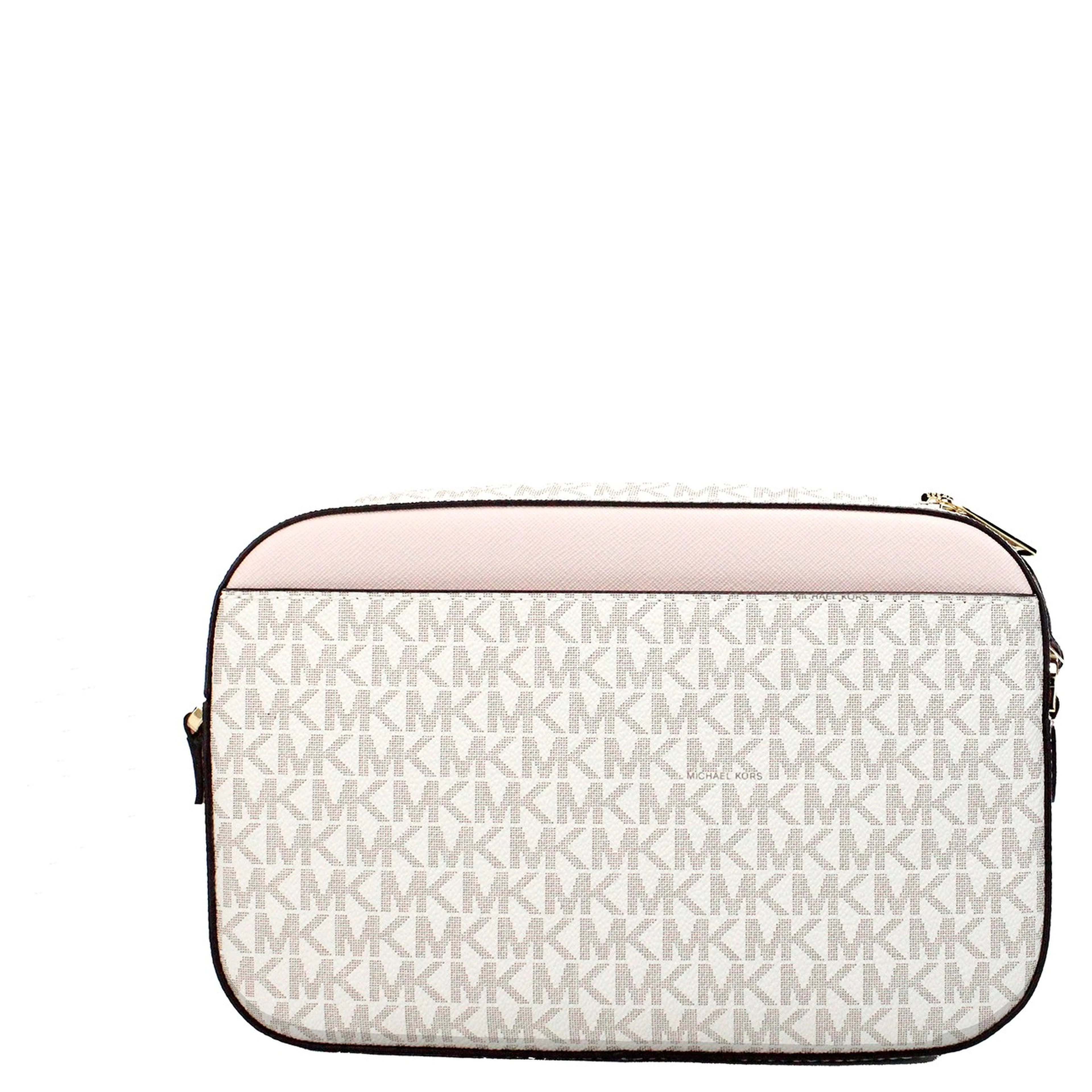 Michael Kors Adult Saffiano Leather Chain Zip Crossbody Handbag, Vanilla/Powder Blush