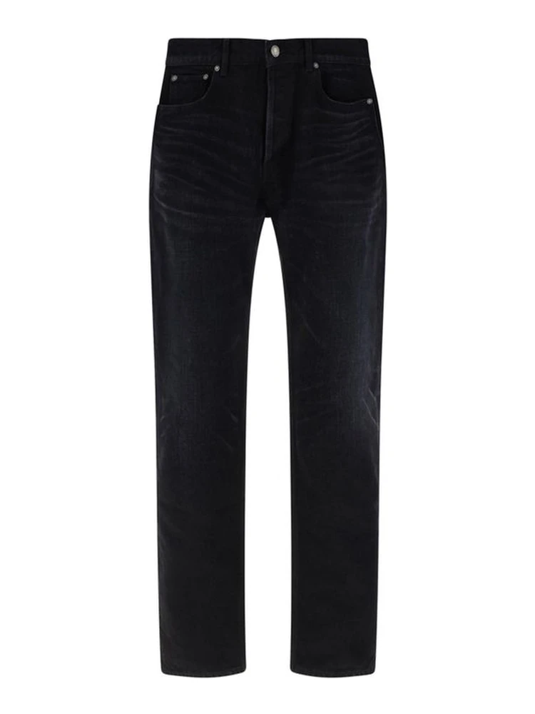 Black Cotton Straight-Leg Jeans