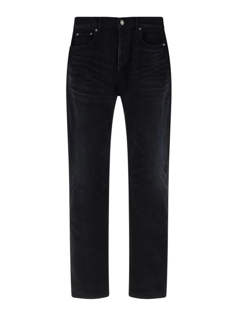 Black Cotton Straight-Leg Jeans