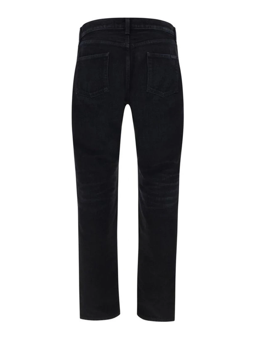 Black Cotton Straight-Leg Jeans