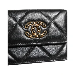 Chanel 19 Flap Coin Purse Quilted Leather Black Crossbody