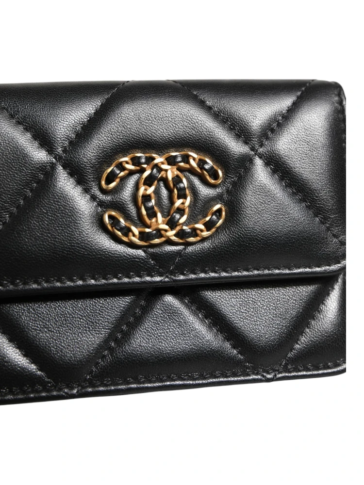 Chanel 19 Flap Coin Purse Quilted Leather Black Crossbody alternative