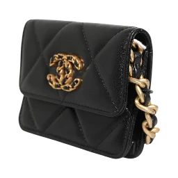 Chanel 19 Flap Coin Purse Quilted Leather Black Crossbody