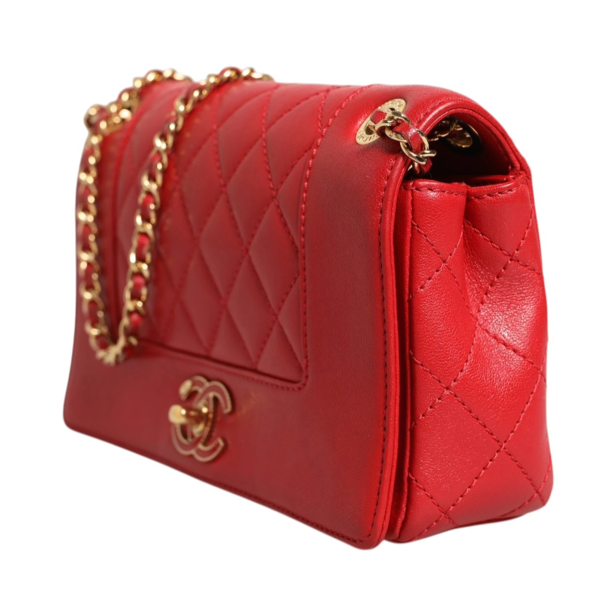 Burgundy Sheepskin Quilted Leather Mademoiselle Flap Bag