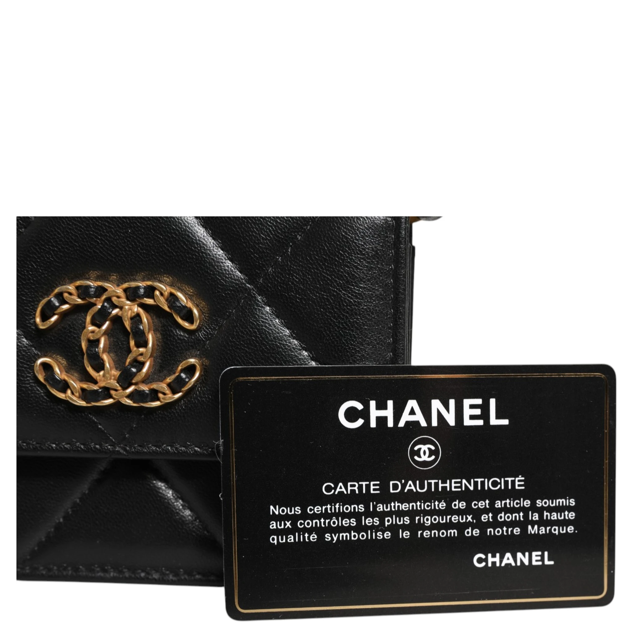 Chanel 19 Flap Coin Purse Quilted Leather Black Crossbody