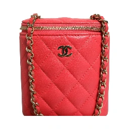 Red Caviar Quilted Small Vertical Coco Beauty Vanity Case with Chain