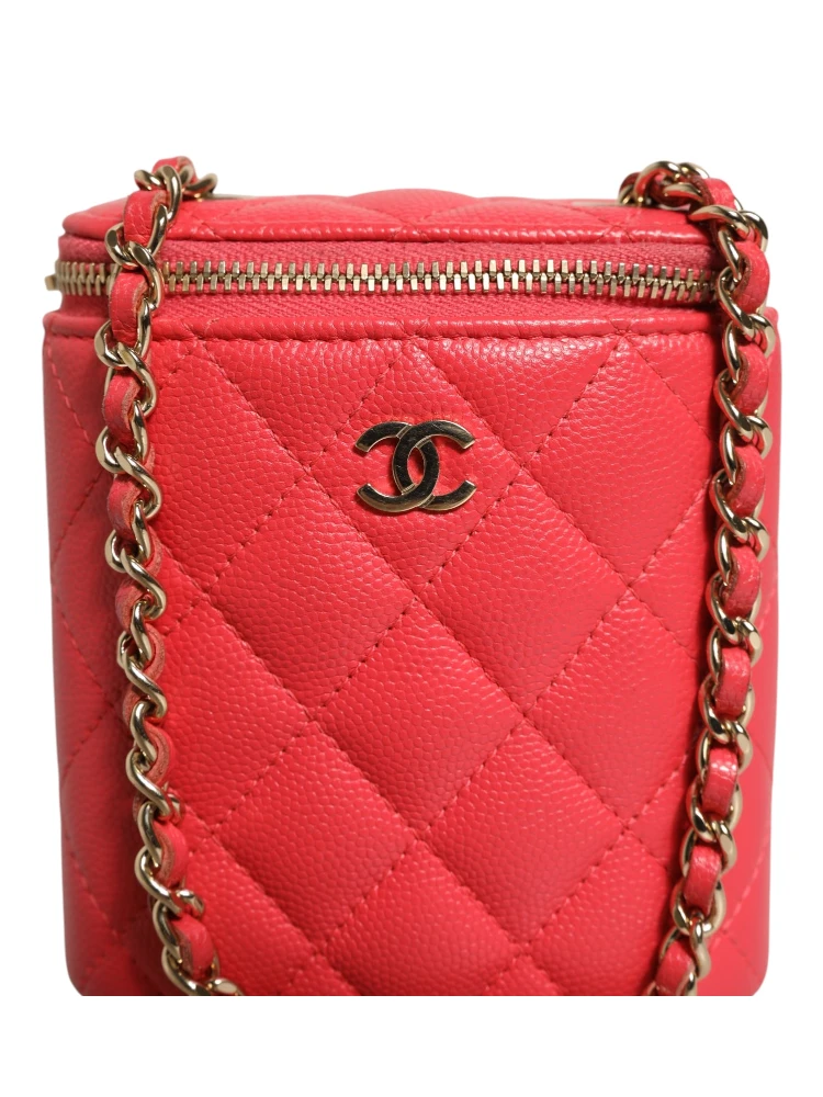 Red Caviar Quilted Small Vertical Coco Beauty Vanity Case with Chain alternative