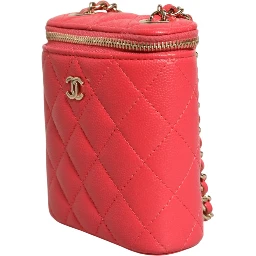 Red Caviar Quilted Small Vertical Coco Beauty Vanity Case with Chain