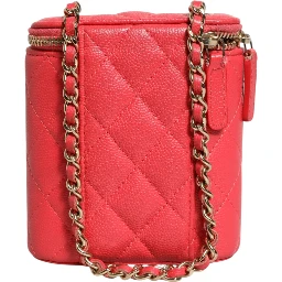 Red Caviar Quilted Small Vertical Coco Beauty Vanity Case with Chain
