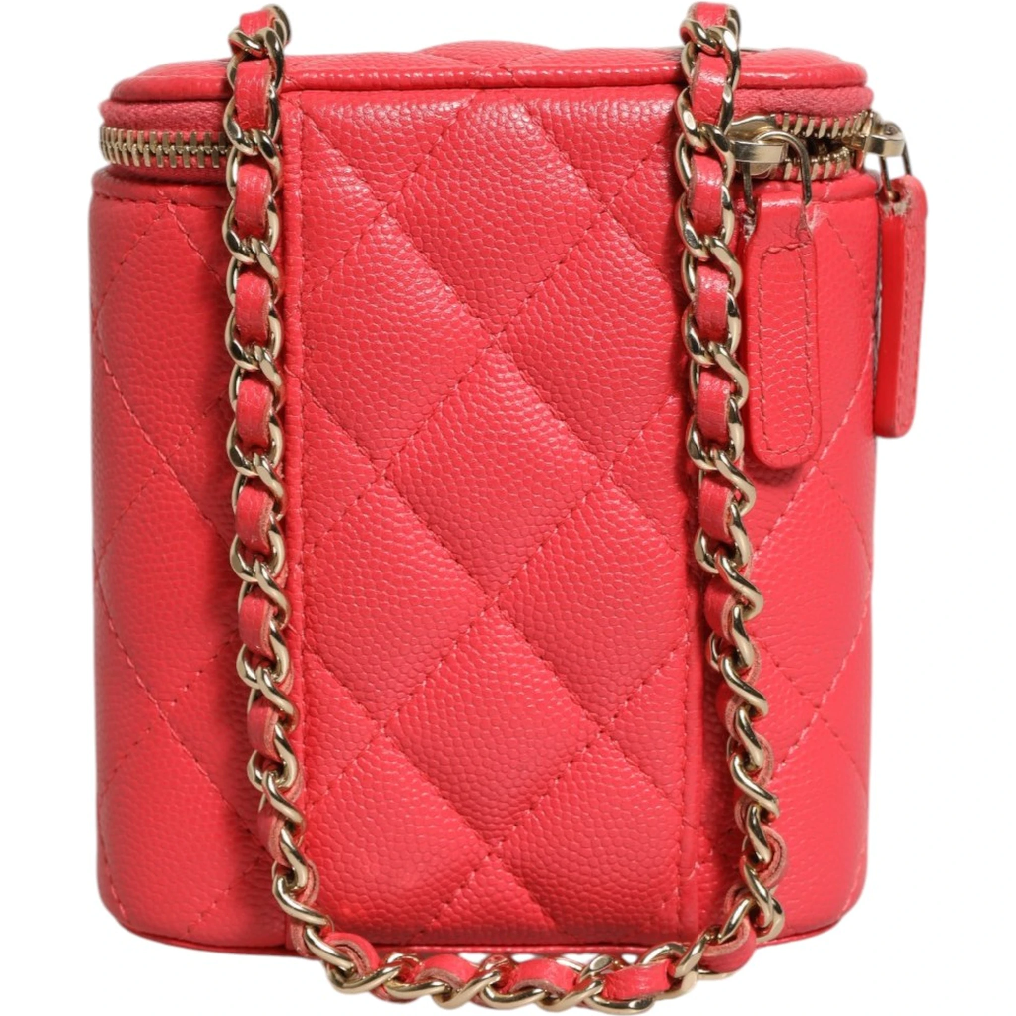 Red Caviar Quilted Small Vertical Coco Beauty Vanity Case with Chain