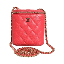 Red Caviar Quilted Small Vertical Coco Beauty Vanity Case with Chain
