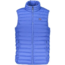 Blue Polyester Sleveless Jacket