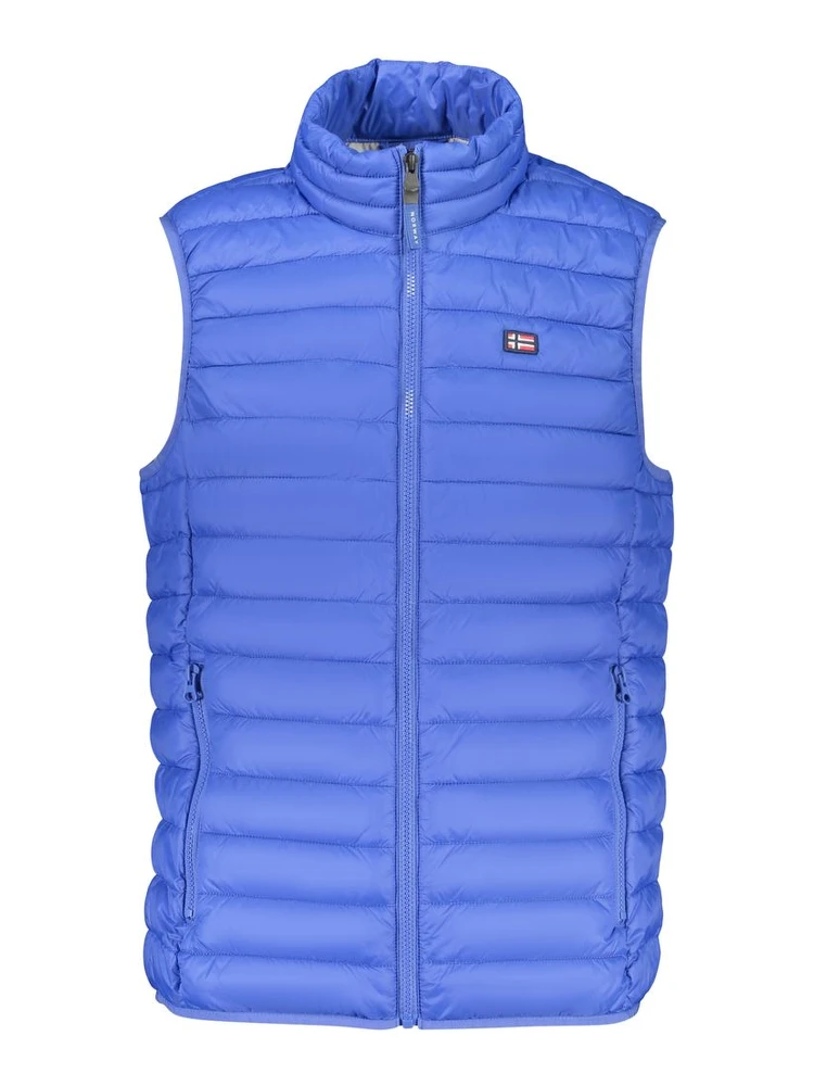 Blue Polyester Sleveless Jacket