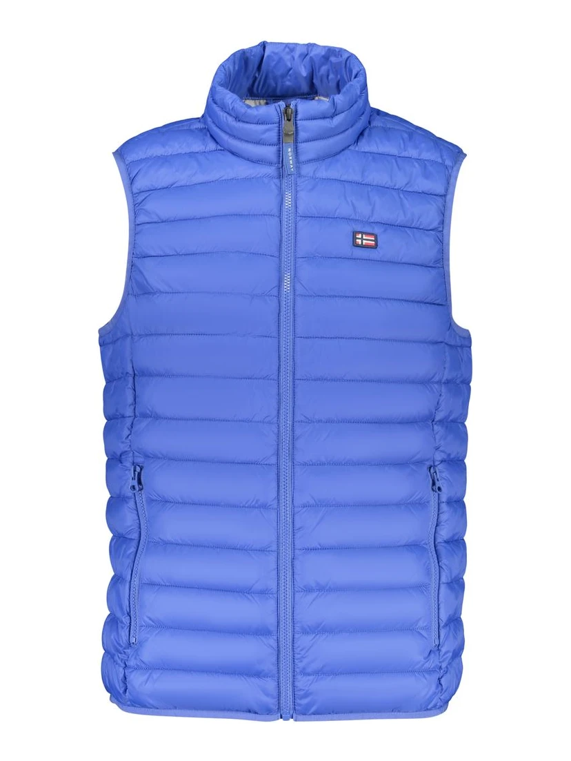 Blue Polyester Sleveless Jacket