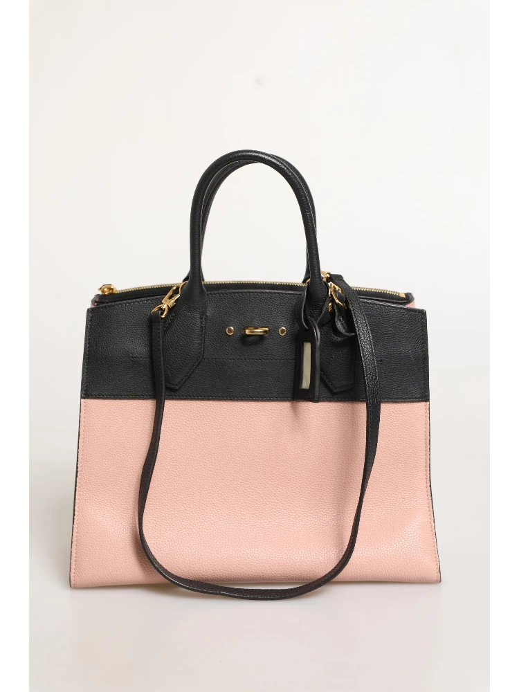 Pink and Black Leather City Steamer Leather Handbag