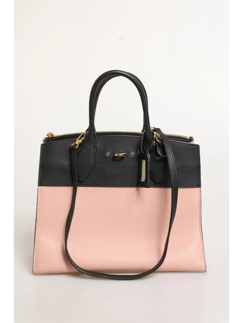 Pink and Black Leather City Steamer Leather Handbag