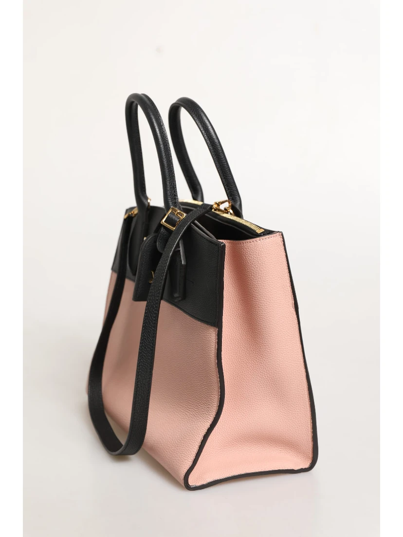 Pink and Black Leather City Steamer Leather Handbag