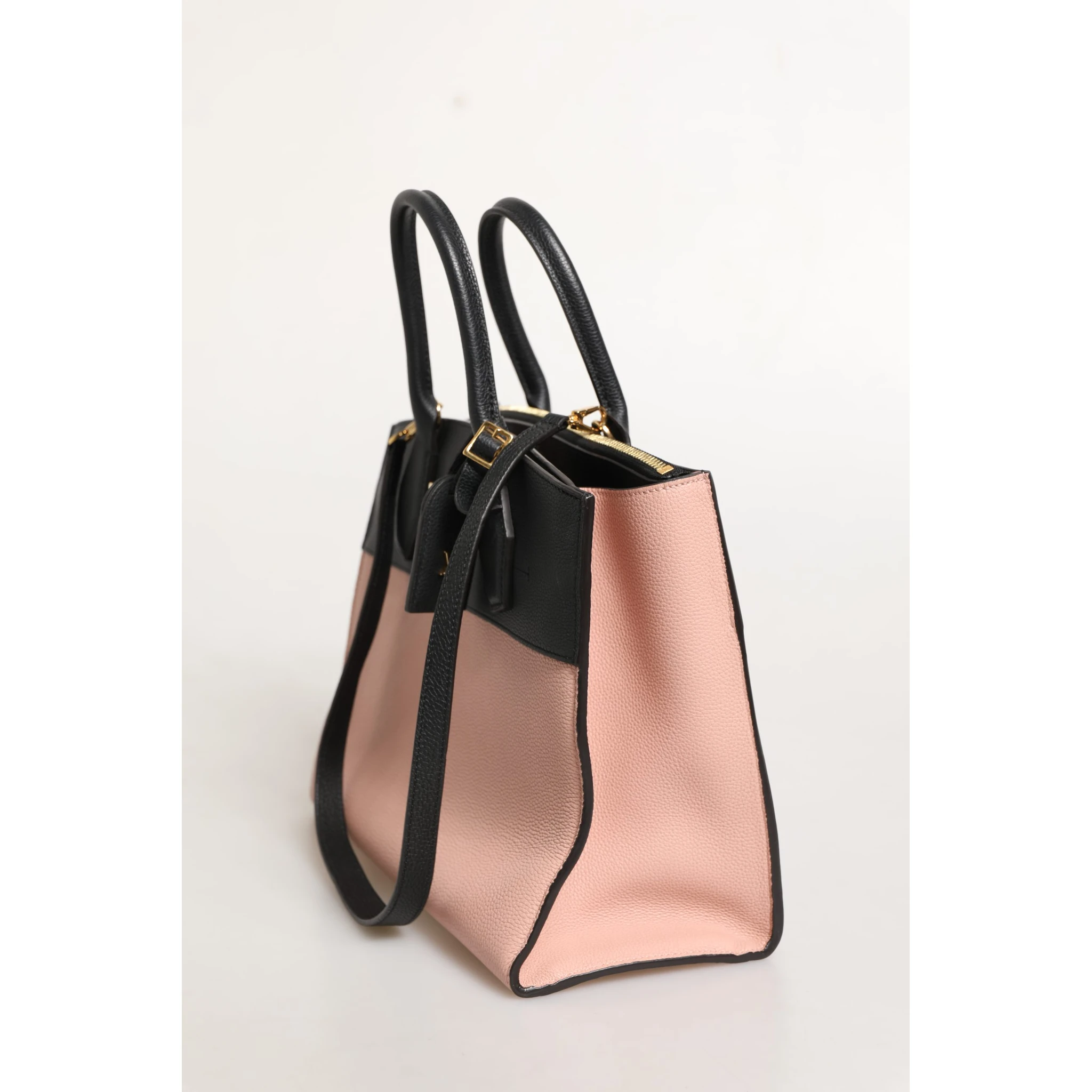 Pink and Black Leather City Steamer Leather Handbag
