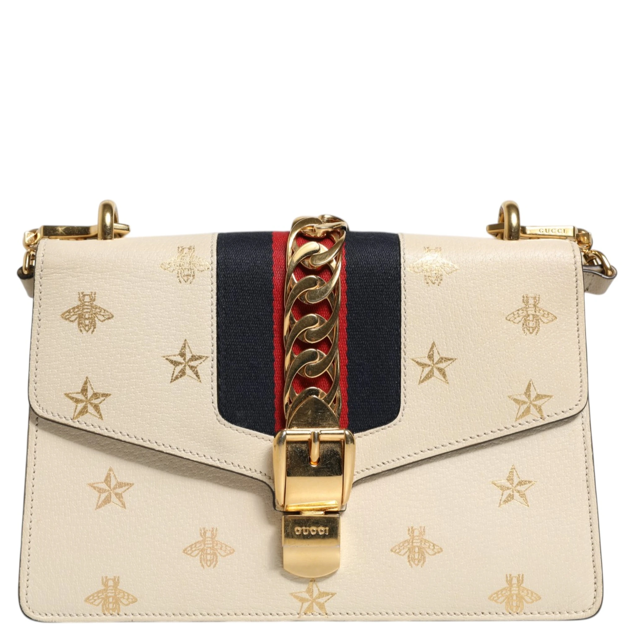 Cream Leather with a Bee and Star Print Leather Sylvie Crossbody Bag