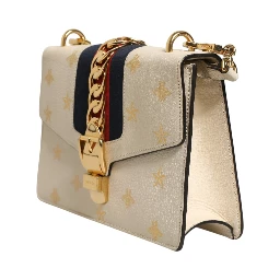 Cream Leather with a Bee and Star Print Leather Sylvie Crossbody Bag