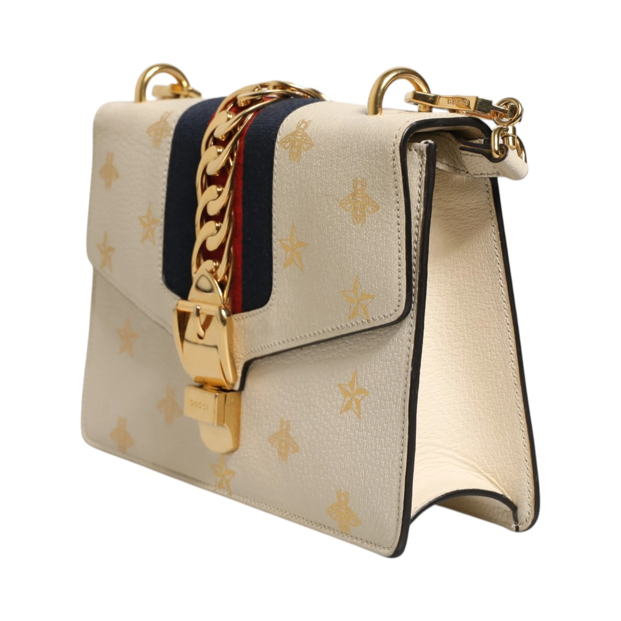 Cream Leather with a Bee and Star Print Leather Sylvie Crossbody Bag