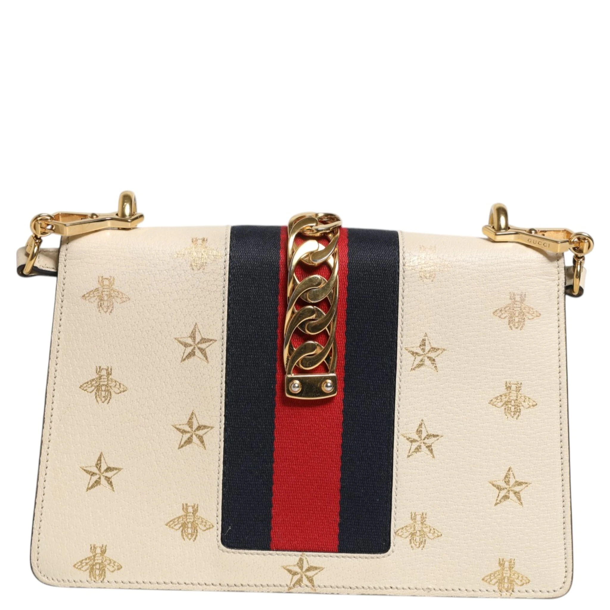 Cream Leather with a Bee and Star Print Leather Sylvie Crossbody Bag